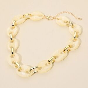 Cream & Gold Mariner Link Necklace Chain Bold Statement Casual Jewelry